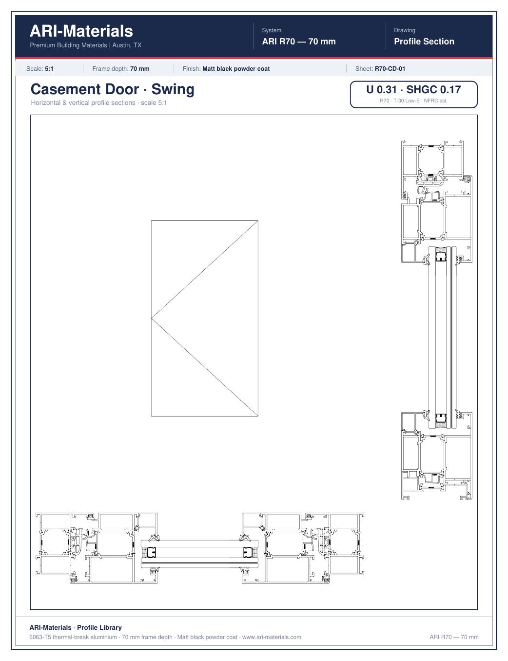 R70 Casement Door profile section
