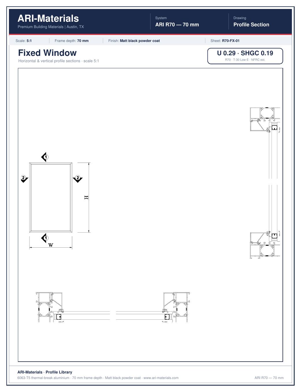 R70 Fixed Window profile section