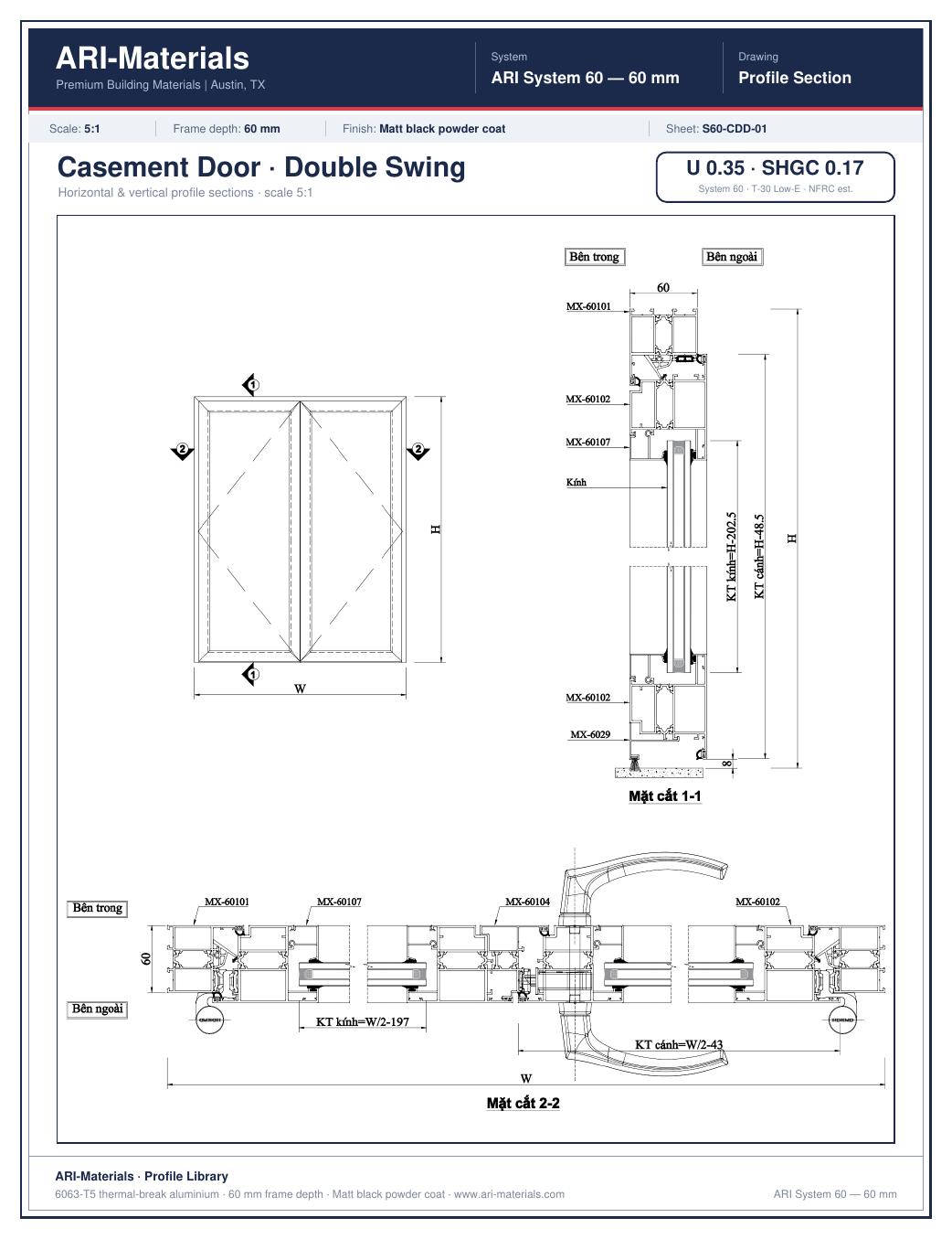 60mm Double Casement Door