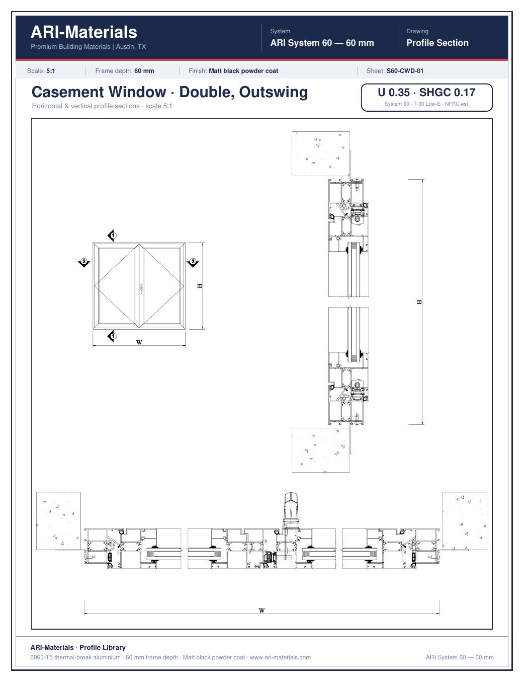 60mm Double Casement Window