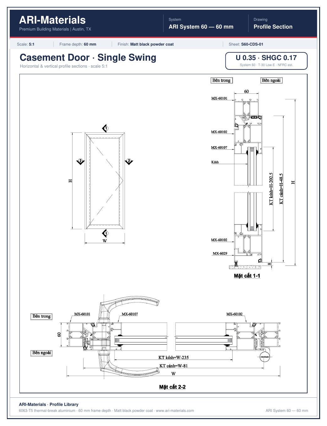 60mm Single Casement Door
