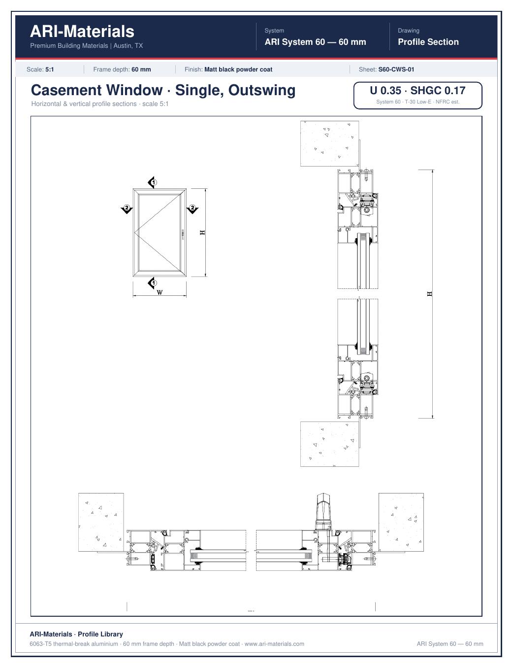 60mm Single Casement Window