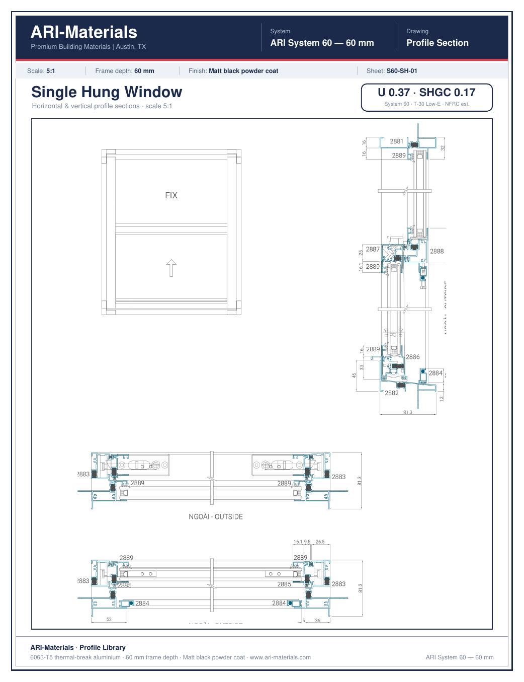 60mm Single Hung Window